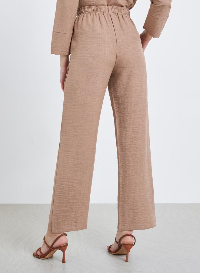 ستايلي بنطال بأرجل واسعة بنمط نسيج كتان - Image 3